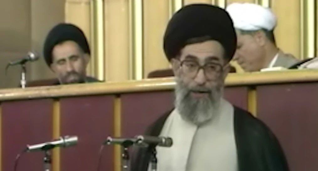 Screenshot from a video showing Khamenei during his selection as Supreme Leader in 1989.