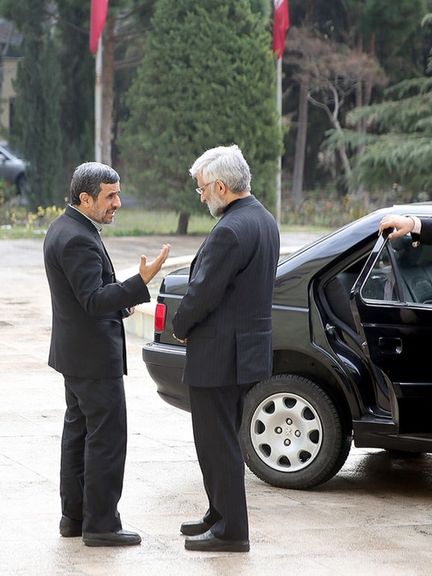 Iran’s former president Mahmoud Ahmadinejad (left) and ultra-conservative politician Saeed Jalili