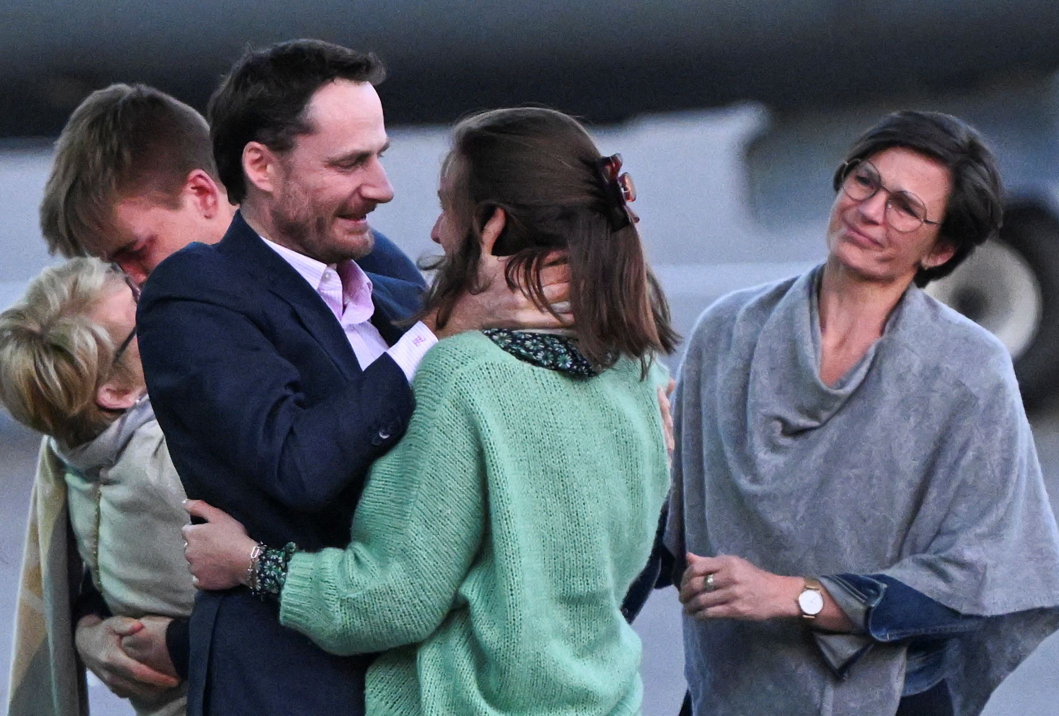 Belgian Aid worker Olivier Vandecasteele, 42, who was arrested on a visit to Iran in February 2022 and sentenced to 40 years in prison on charges including spying, is welcomed by his family in Belgium after a swap deal with an Iranian diplomat imprisoned in Belgium for a failed bomb plot.   