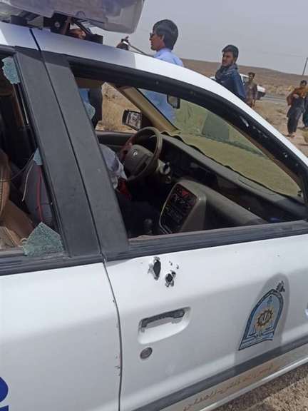The police car that was attacked in Zahedan on July 23, 2023