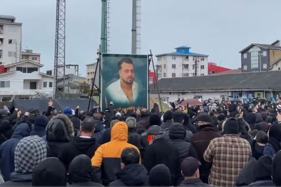 A mourning ceremony for 27-year-old Mehran Samak, who was hit in the head in the city of BandarAnzali with a bullet and died at the hospital on November 30, 2022