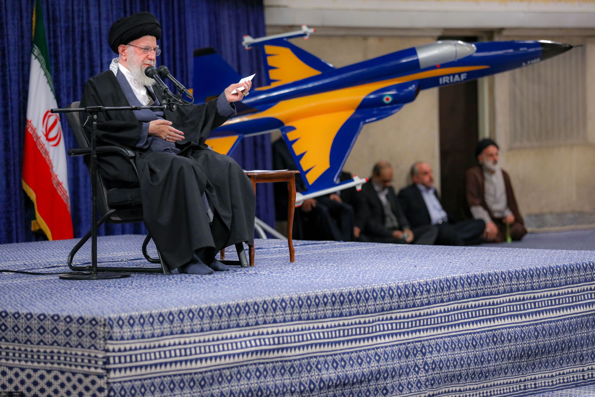 Iran's Supreme Leader Ali Khamenei during a meeting with a group of commanders and personnel of the Iranian Air Force in Tehran on February 5, 2024