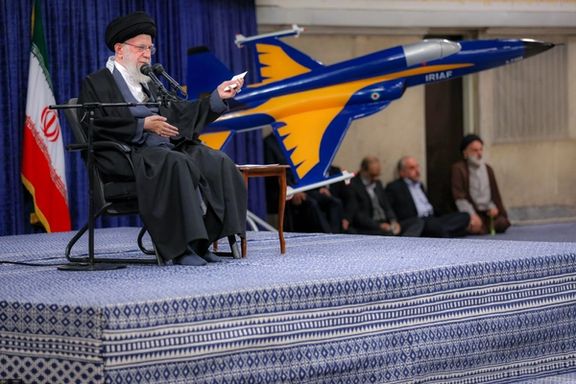 Iran's Supreme Leader Ali Khamenei during a meeting with a group of commanders and personnel of the Iranian Air Force in Tehran on February 5, 2024