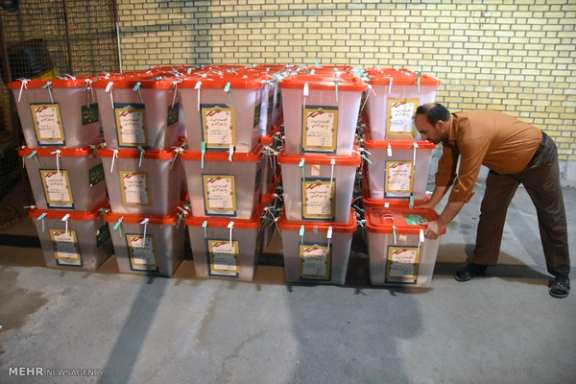 Ballot boxes after a presidential election in Iran