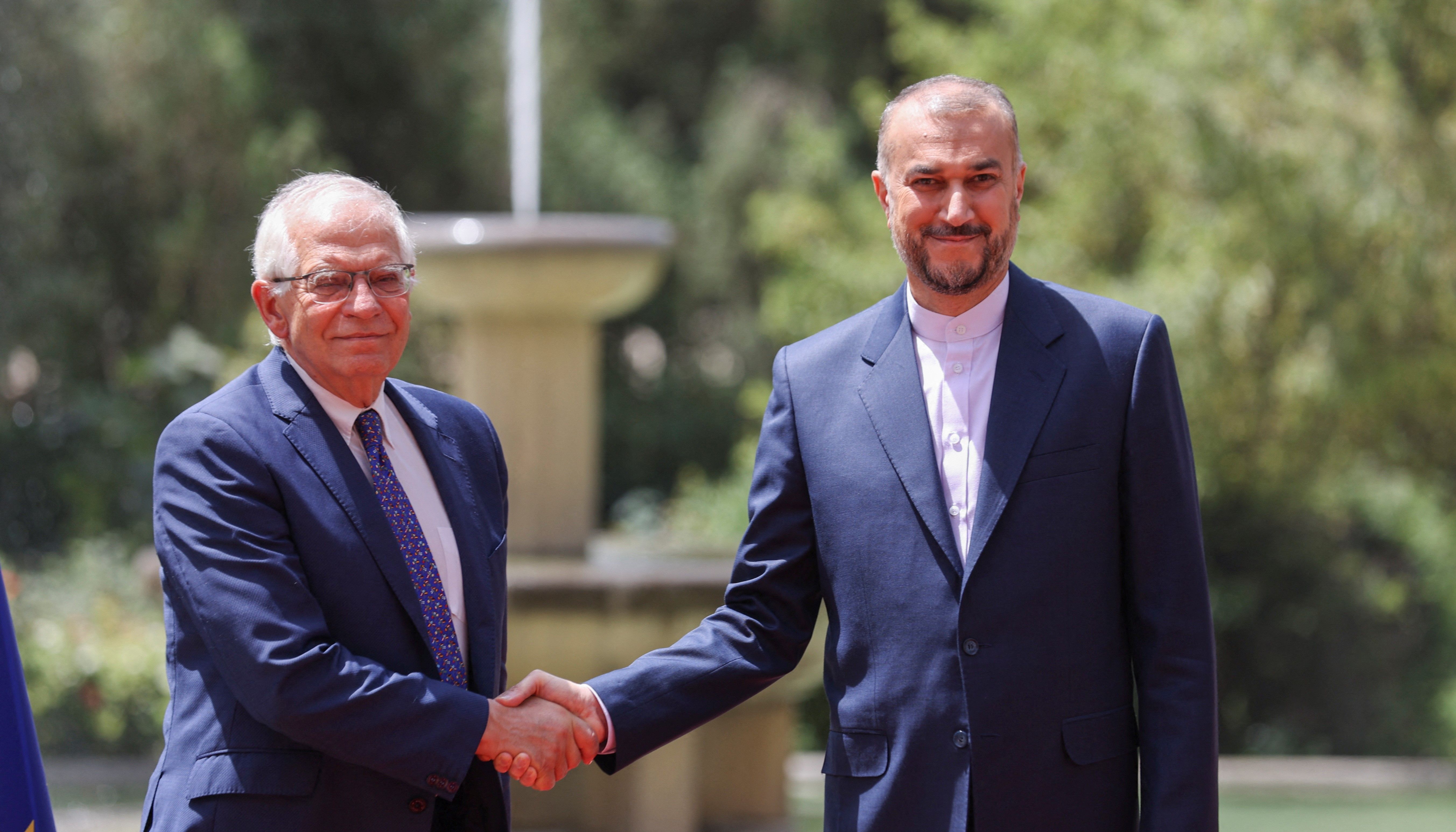 European Union foreign policy chief Josep Borrel with Iran's foreign minister in Tehran to push for progress in nuclear talks, June 25, 2022
