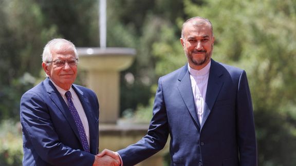 Josep Borrell (L) and Iranian foreign minister Hossein Amir Abdollahian in Tehran on June 25, 2022