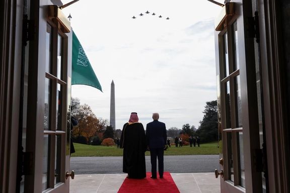 US President Donald Trump (right) receives Saudi Crown Prince Mohammed bin Salman at the White House.jpg