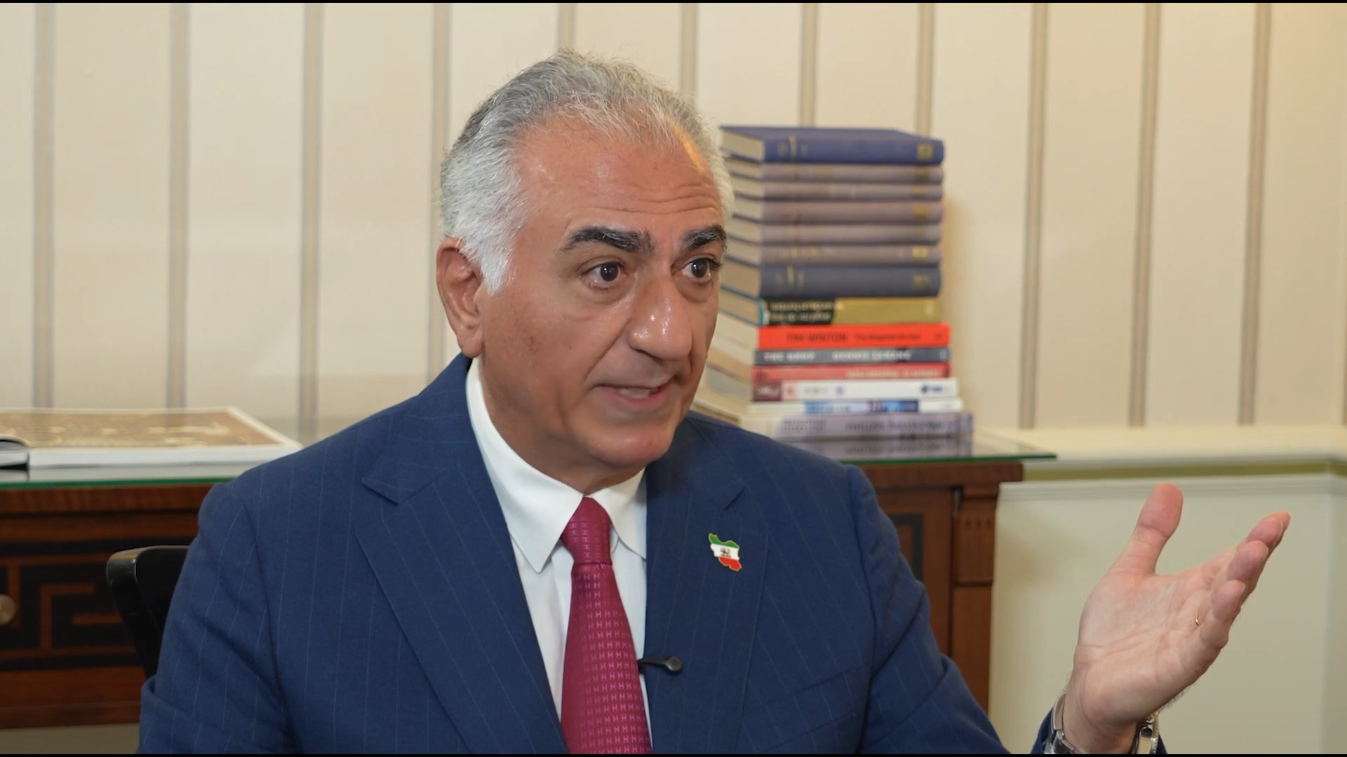 A screengrab of Prince Reza Pahlavi's interview with Iran International