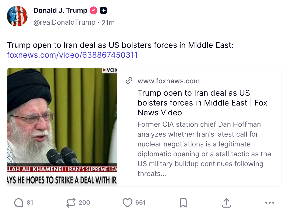Trump posts rapid-fire Iran messages as talks are confirmed