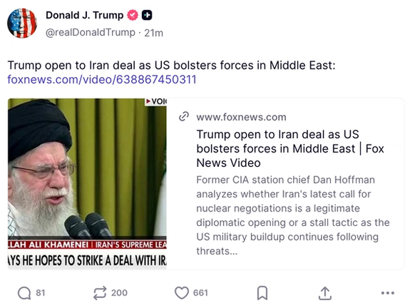 Trump posts rapid-fire Iran messages as talks are confirmed