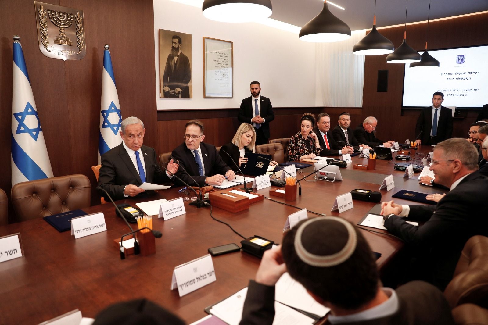 Israeli Prime Minister Benjamin Netanyahu attends the weekly cabinet meeting in Jerusalem on January 3, 2023
