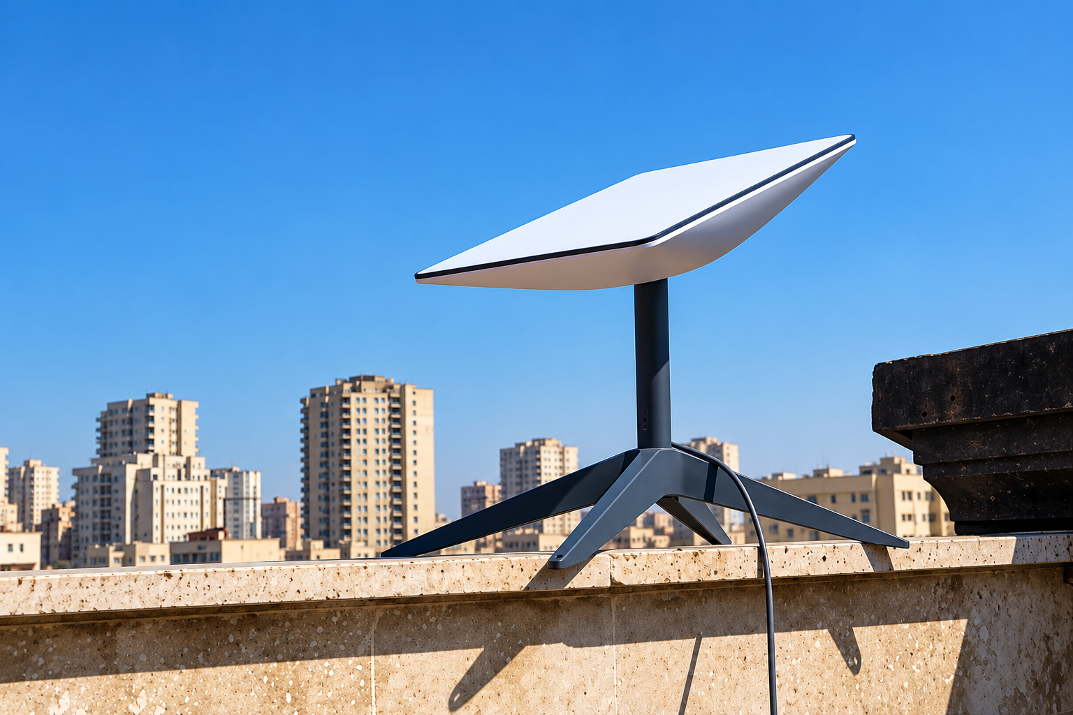 A Starlink satellite internet terminal is seen installed on a rooftop in Iran.