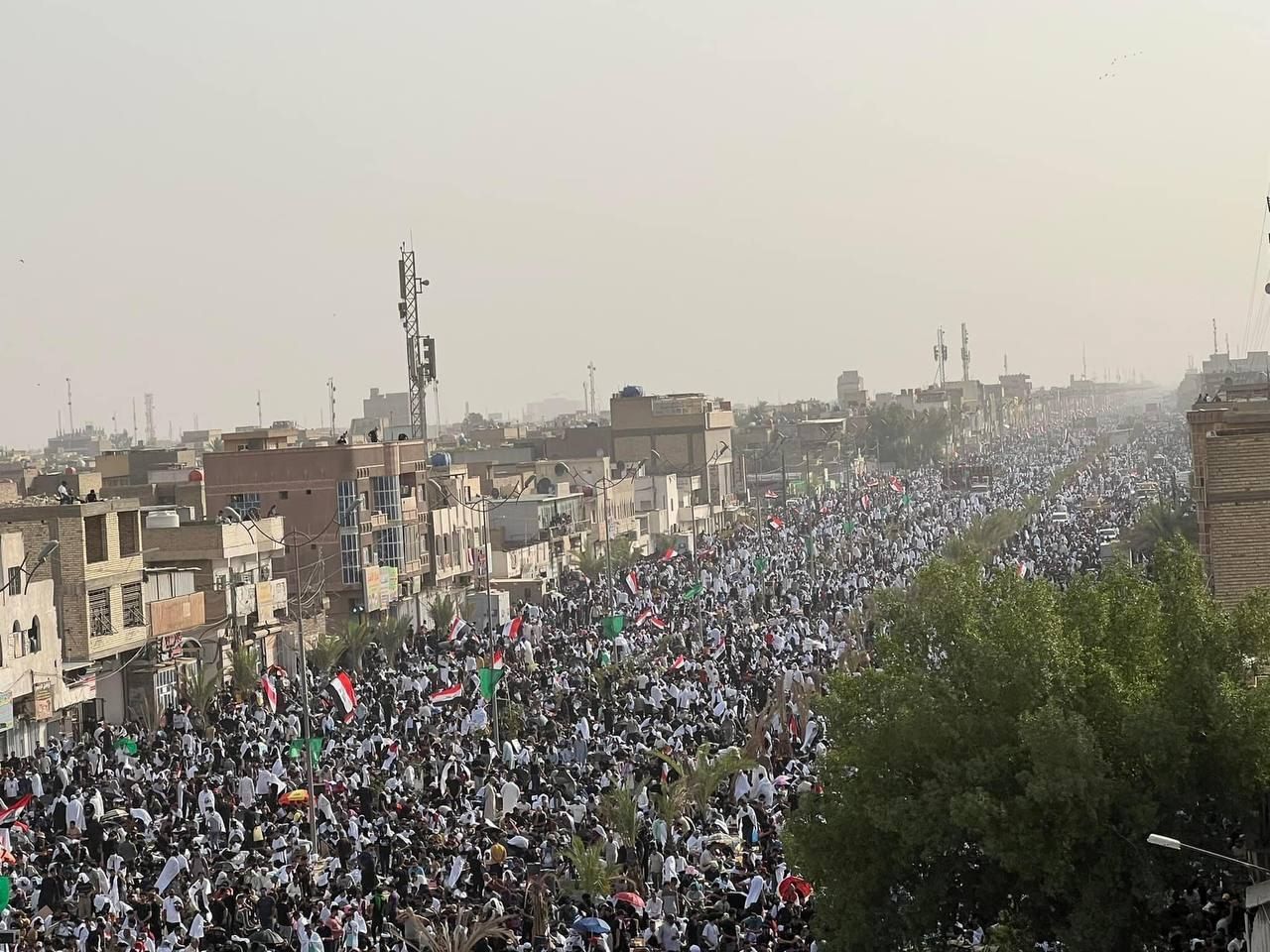 Sadr City's al-Falah Street — the main thoroughfare that cuts across the populist figure's key bastion of support (July 15, 2022)