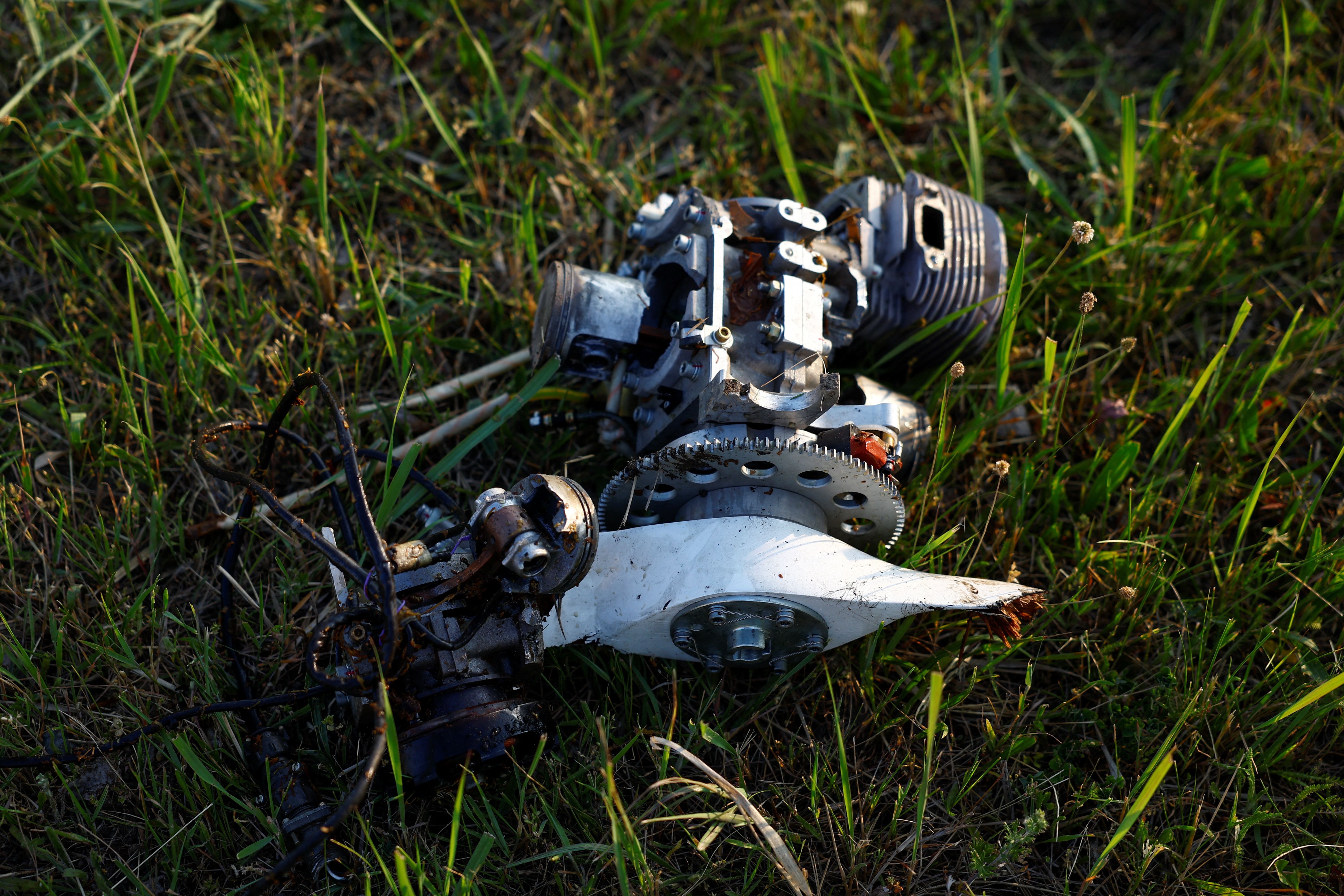 The engine of an Iranian drone shot down over Kyiv on May 28,2023
