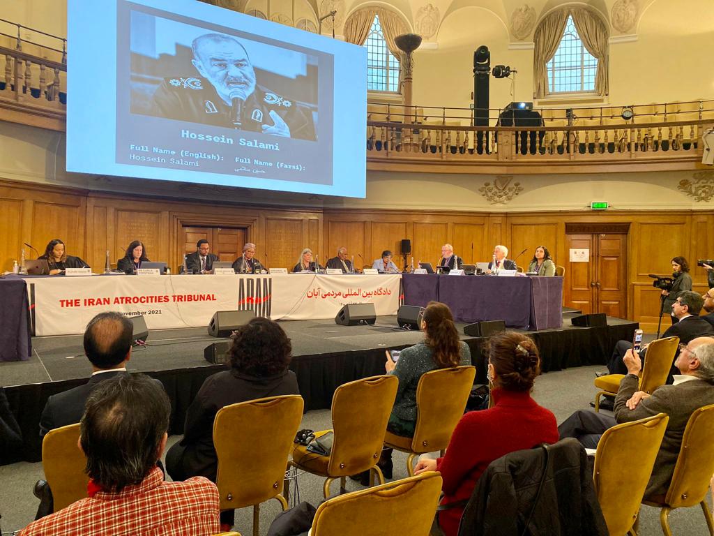 The Iran Atrocities Tribunal in session in London. November 10, 2021
