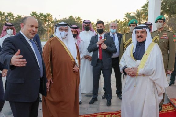 Bahrain's King Hamad bin Isa al-Khalifa receives Israeli Prime Minister Naftali Bennett at Sakhir Palace, Bahrain, February, 15, 2022.