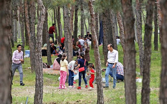 Families enjoying a day out in a Tehran natural park. Undated