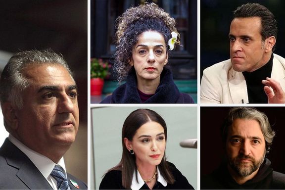 Clockwise: Reza Pahlavi, Masih Alinejad, Ali Karimi, Hamed Esmailion and Nazanin Boniadi