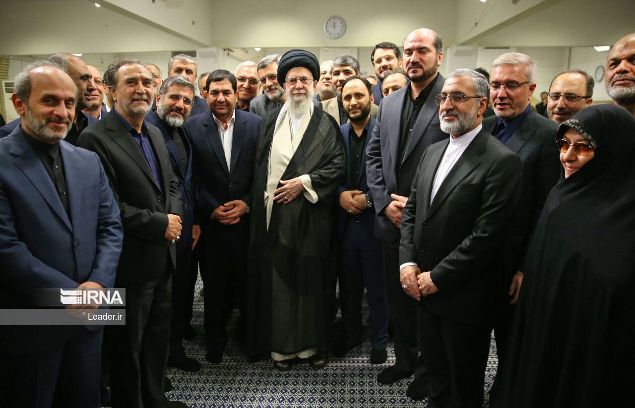 Mohammad Mokhber, the acting president, along with the members of late President Ebrahim Raisi's cabinet during a meeting with Supreme Leader Ali Khamenei, July 7, 2024