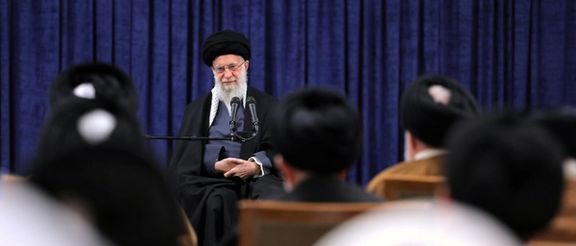 Iran’s ruler Ali Khamenei during a meeting with the chairman and some members of the Assembly of Experts in Tehran on February 23, 2023