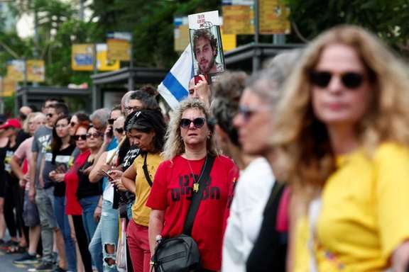 Israelis gather to mark one year since the deadly October 7 attack by Hamas, in Tel Aviv, October 7, 2024.