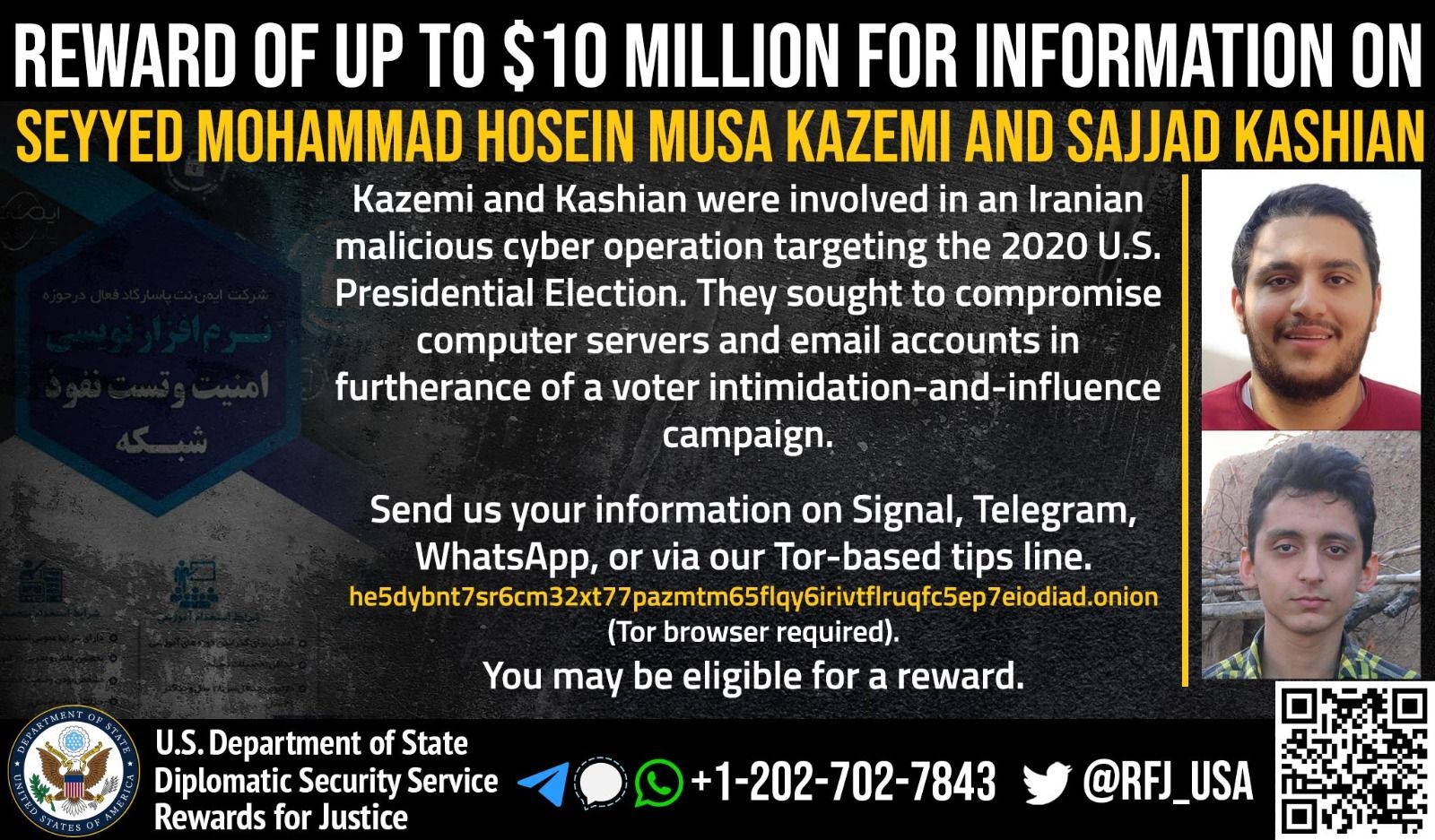 US Offers $10 Million Reward For 2 Iranians Over Election Meddling