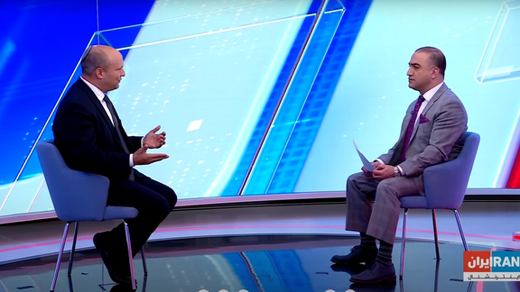 Former Israeli Prime Minister Naftali Bennett during an interview with Iran International’s Arash Alaei