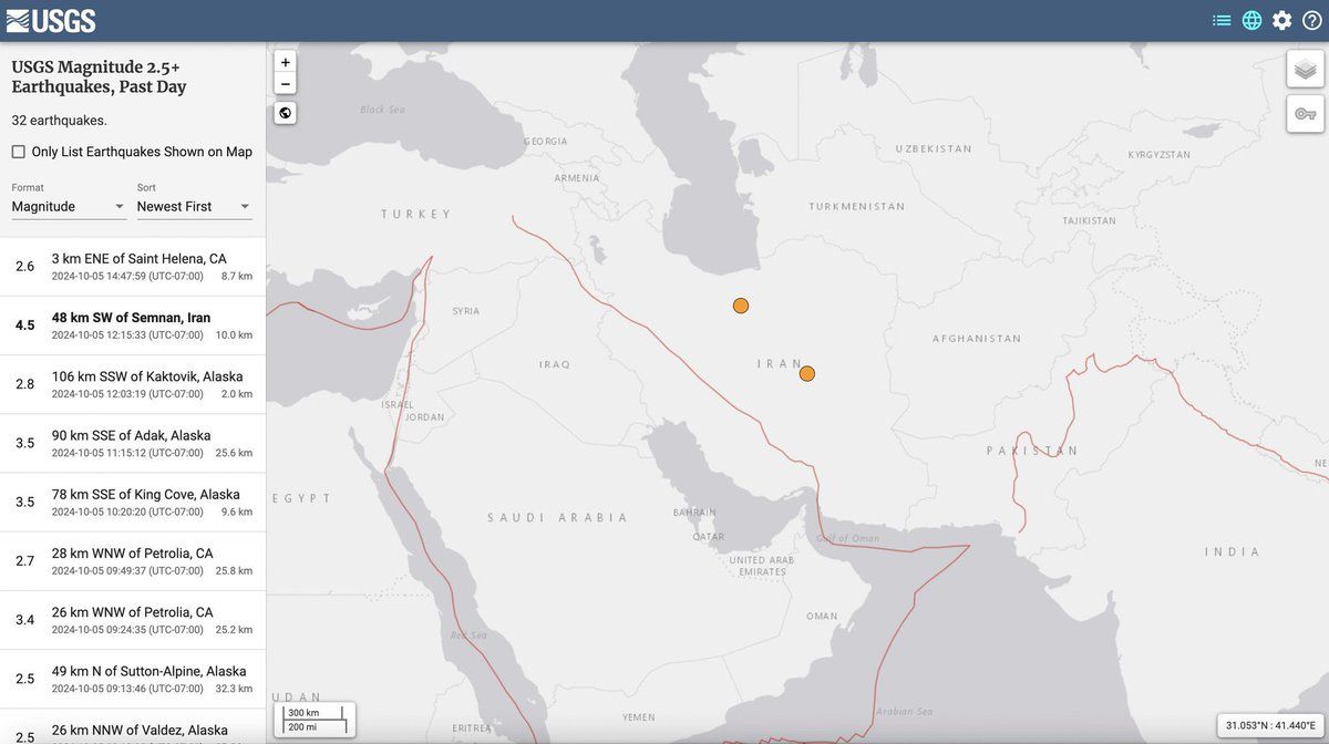 US Geological Survey's map showing the epicenter of the quake in Kavir Desert