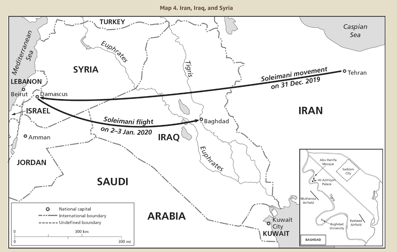 نقشه شماره ۴: زمان و مسیر پرواز سلیمانی در زمان حمله