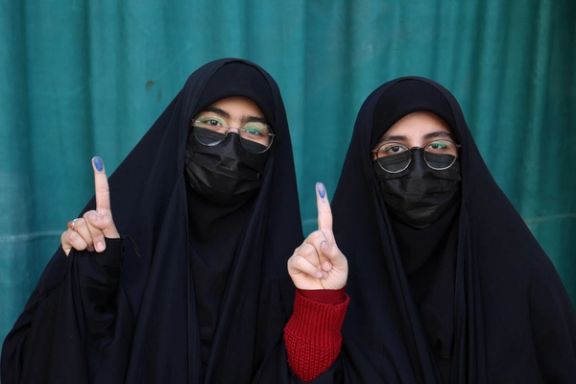 Two Iranian women after they voted in elections, March 1, 2024