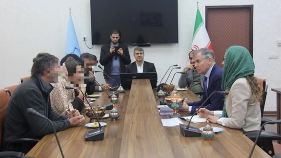 IRNA has released photos purportedly showing the two British detainees and the UK ambassador in Kerman.
