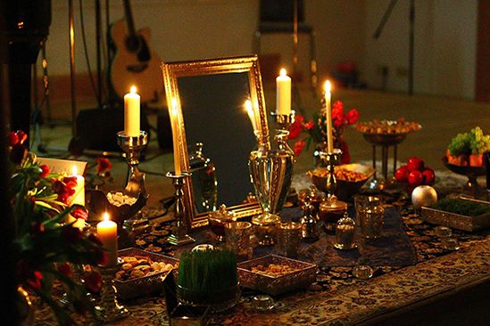 A traditional Iranian Norouz table with 7 items set in every home.