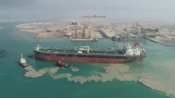 An Aframax-sized oil tanker sold to Venezuela is seen in Bushehr coast, Iran June 8, 2022.