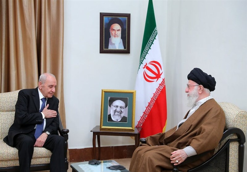 Lebanese Parliament Speaker Nabih Berri meets Iran's slain Supreme Leader Ali Khamenei in May 2024