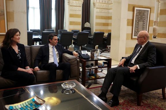 US Special Envoy Amos Hochstein and US Ambassador to Lebanon Dorothy Shea meet with Lebanon's caretaker Prime Minister Najib Mikati in Beirut, Lebanon November 7, 2023.