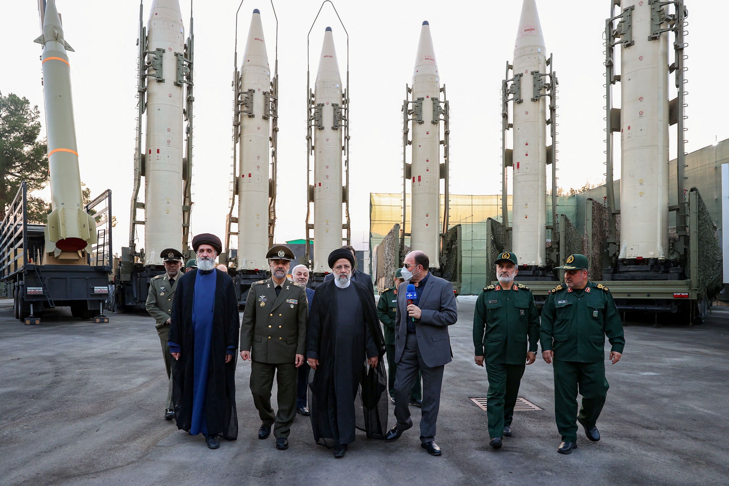 Iranian President Ebrahim Raisi visit ballistic missiles during the joining ceremony of ballistic missiles to the Armed Forces, in Tehran, Iran, August 22, 2023.