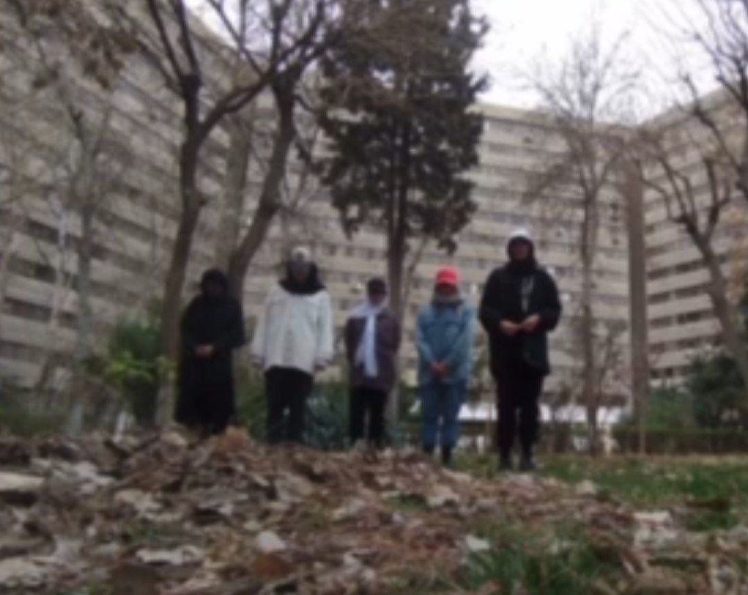 A shot from the video of forced confessions by teenage girls who had danced in public 