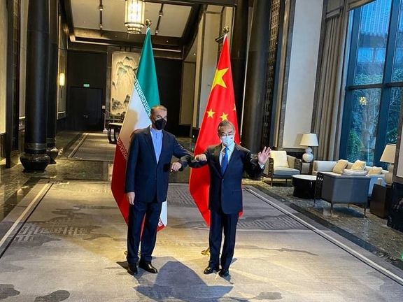 Iranian foreign minister Hossein Amir-Abdollahian with his Chinese counterpart in Beijing, in January 2022