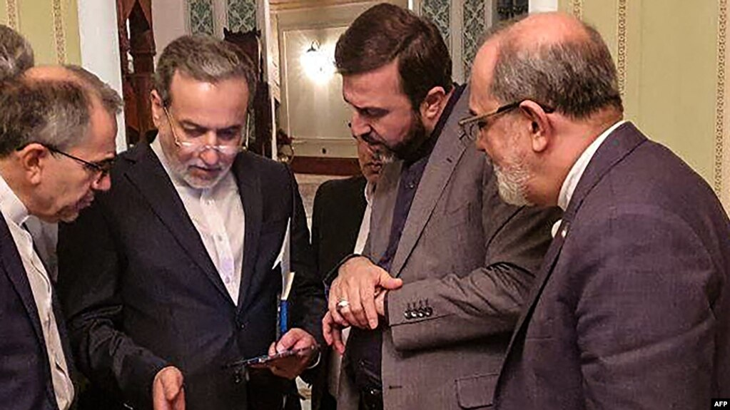 The Iranian delegation in Oman for indirect negotiations with the United States on April 12, 2025.