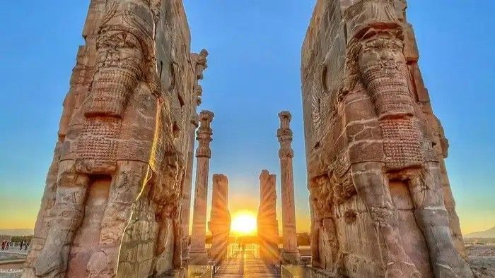The Gate of All Nations (also known as the Xerxes Gate) at the ancient ceremonial capital of Persepolis in Fars Province, Iran.