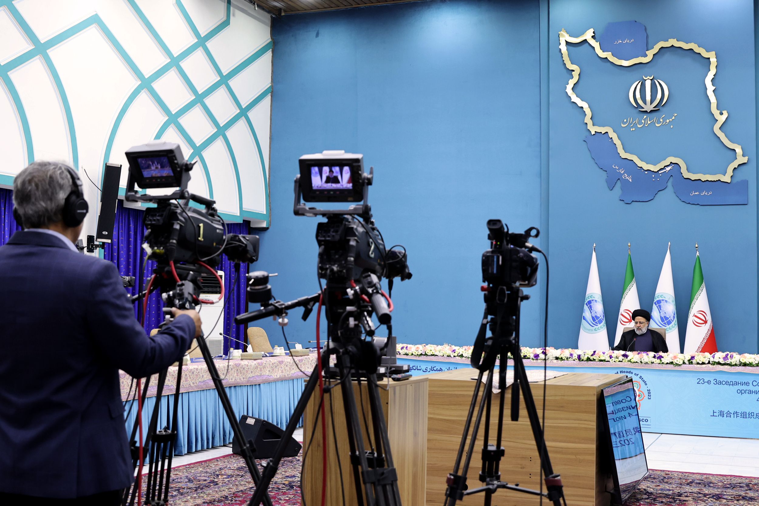 Iranian President Ebrahim Raisi during a virtual summit to join the Shanghai Cooperation Organization (SCO) on July 4, 2023  