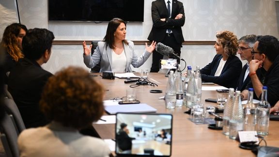 Israeli Intelligence Minister Gila Gamliel during a meeting with a group of Iranian journalists and activists in London on September 6, 2023