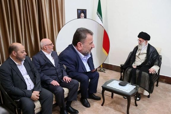 Hamas deputy leader Saleh al-Arouri (center) in a meeting with Iran’s Supreme Leader Ali Khamenei in Tehran