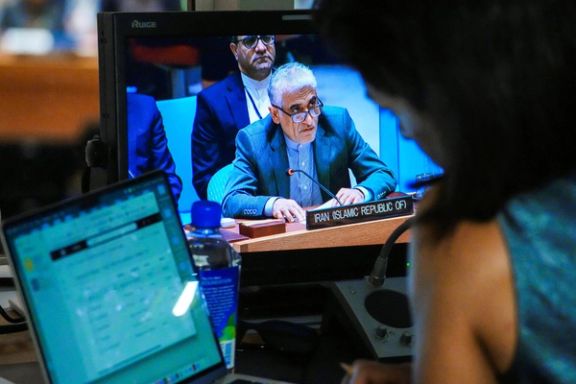 Iran’s Ambassador to the United Nations, Amir-Saeid Iravani, is seen on a screen as he addresses members of the UN Security Council after a vote on a resolution that would permanently lift UN sanctions on Iran, at UN headquarters in New York City, US, September 19, 2025