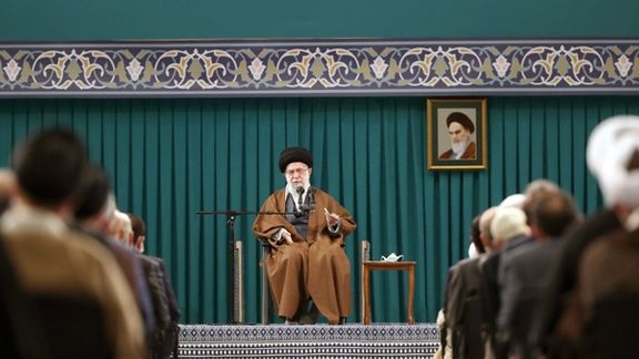 Ali Khamenei addressing regime's top elite on Tuesday, April 12, 2022