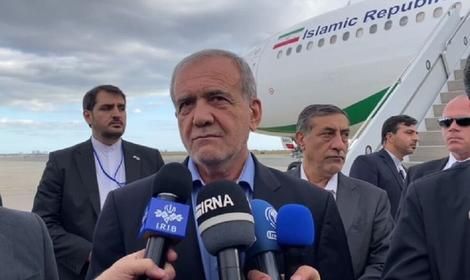 President Masoud Pezeshkian addressed Iranian reporters upon his arrival at John F. Kennedy International Airport on September 22, 2024
