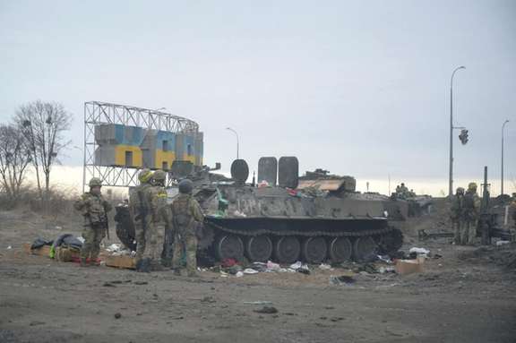 Ukrainian forces guarding a position near Kharkiv. February 24, 2022