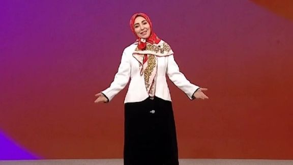 State broadcaster presenter Zhila (Jila) Sadeghi during a TV show (January 2024)