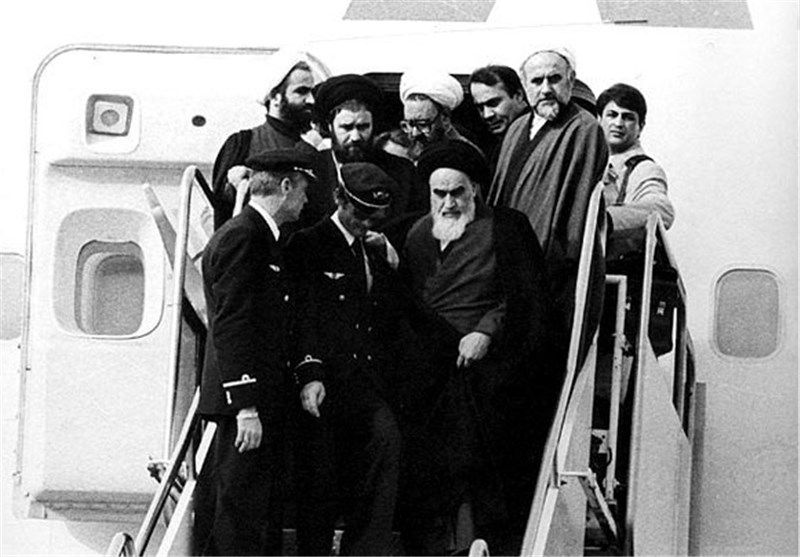 Ayatollah Khomeini arriving to Iran after 15 years in exile. 