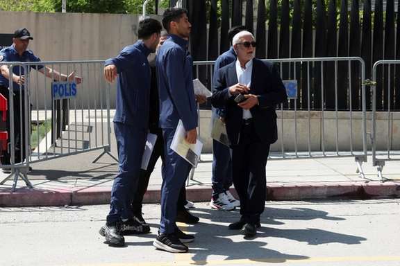Iran players and staff are seen outside the US embassy in Ankara for VISA procedures ahead of the World Cup on May 21, 2026.
